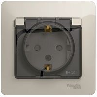 Розетка с заземлением с рамкой Systeme Electric Glossa 1-м. крышка шторки IP44 молочный картинка